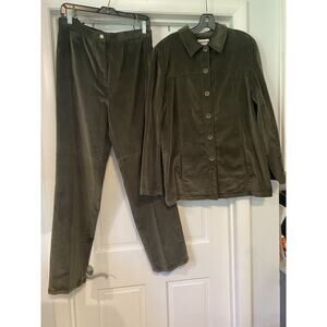 JONES WEAR SPORT 2 Pc Corduroy Olive Green Pants & Top Set Stretch Pocket Sz 12